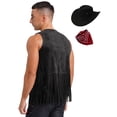 thumbnail image 2 of Sxiwei 3 Pcs Men's Western Cowboy Tassel Vest Hat Belt Buckle Paisley Bandana for Halloween Cosplay Black XL, 2 of 5
