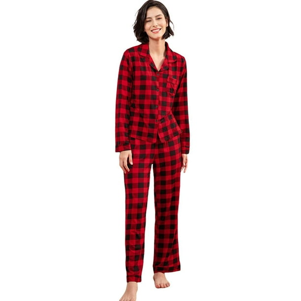 Bangus Red Plaid Pajamas for Women, 2Pc Lightweight Womens Pajama Sets 