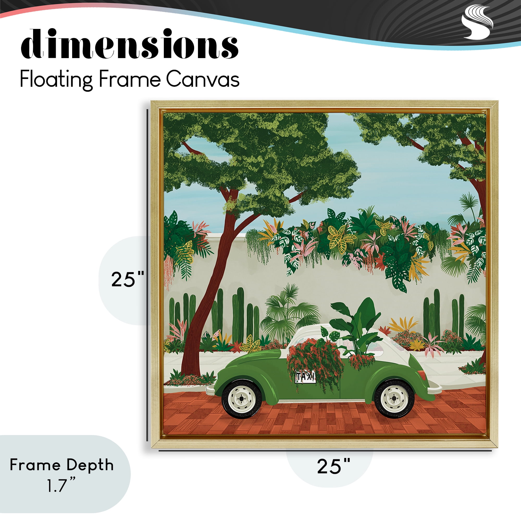 Stupell Industries Overgrown Garden Taxi Gold Framed Floater Canvas Wall Art, design by Vero Illustrates