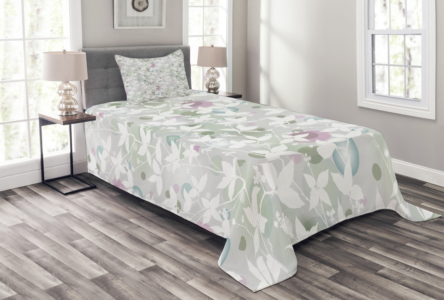 Abstract Spring Daisies Print Details about   Pastel Quilted Bedspread & Pillow Shams Set 