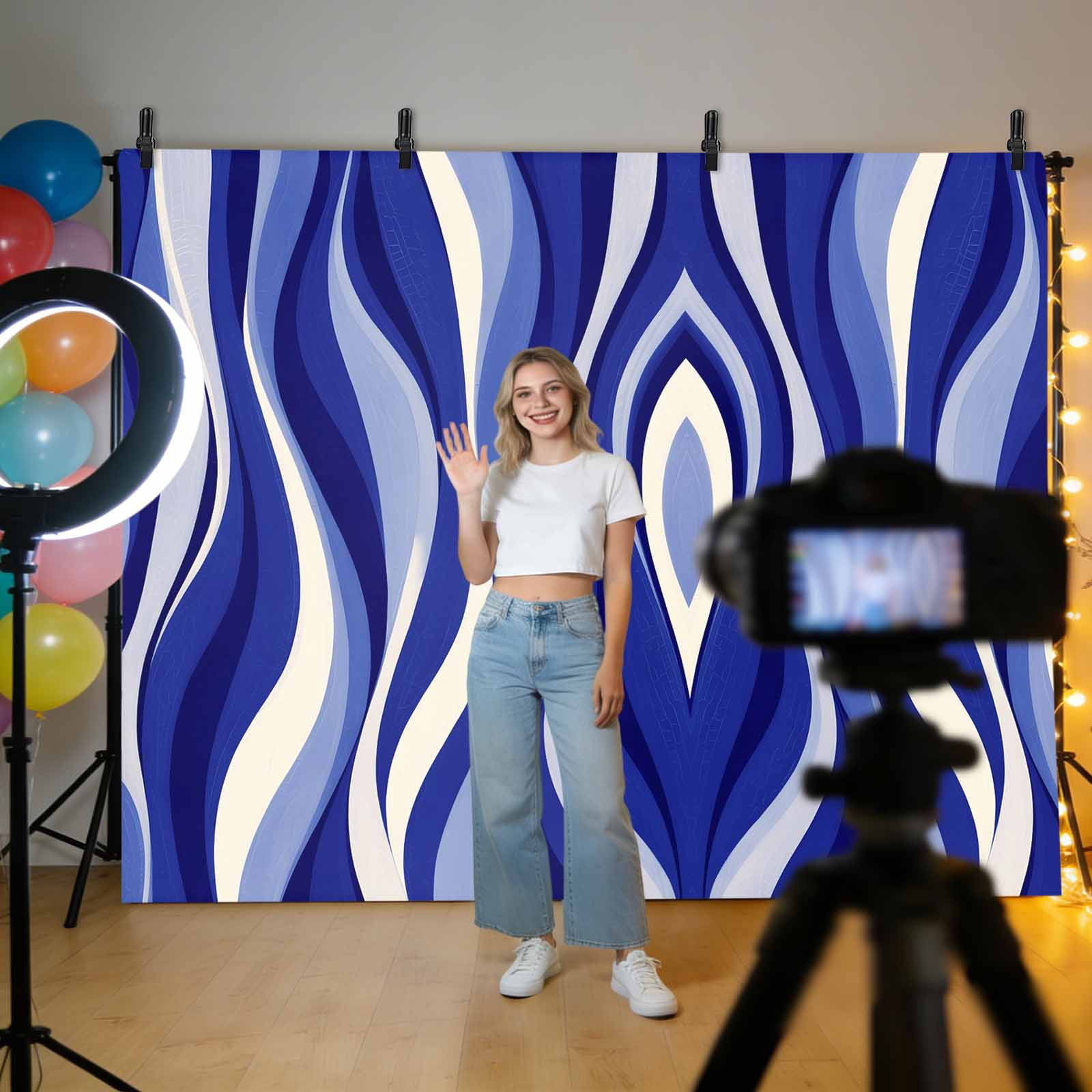 Blue Line Photography Backdrop 7x5FT, Gradient Abstract Twisted Wave Photo Backdrops, Background for Photography Studio Photo Studio Background, Back Drop for Photoshoot