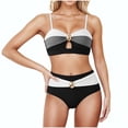 thumbnail image 4 of Herseas Women's 2 Piece Colorblock Bikini Sets Oval Metal Cutout Swimsuit High Waisted Beach Summer Swim Bathing Suits (XL, Black), 4 of 7