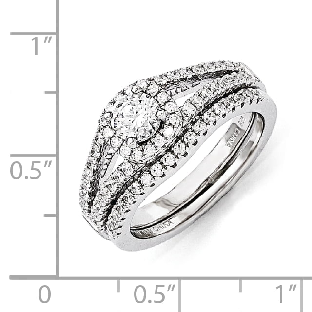 Beautiful Sterling silver 925 sterling SS Rhodium-Plated CZ Brilliant Embers 2 Piece Wedding Ring Set
