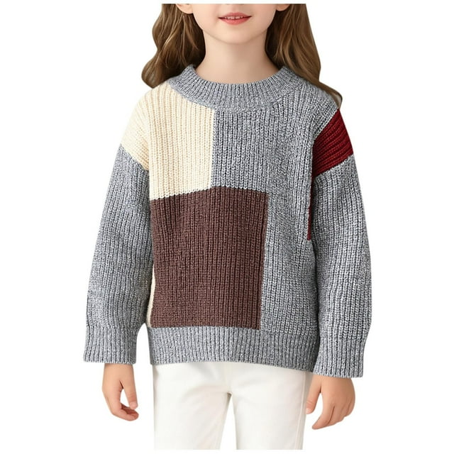 Toddler Boy Sweater, Unisex Puzzle Color Matching Long-Sleeved Knitted Top
