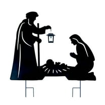 17.9”Metal Nativity Scene Outdoor Christmas Set Decor with Solar Lantern for Silhouette Stakes Yard Decorations