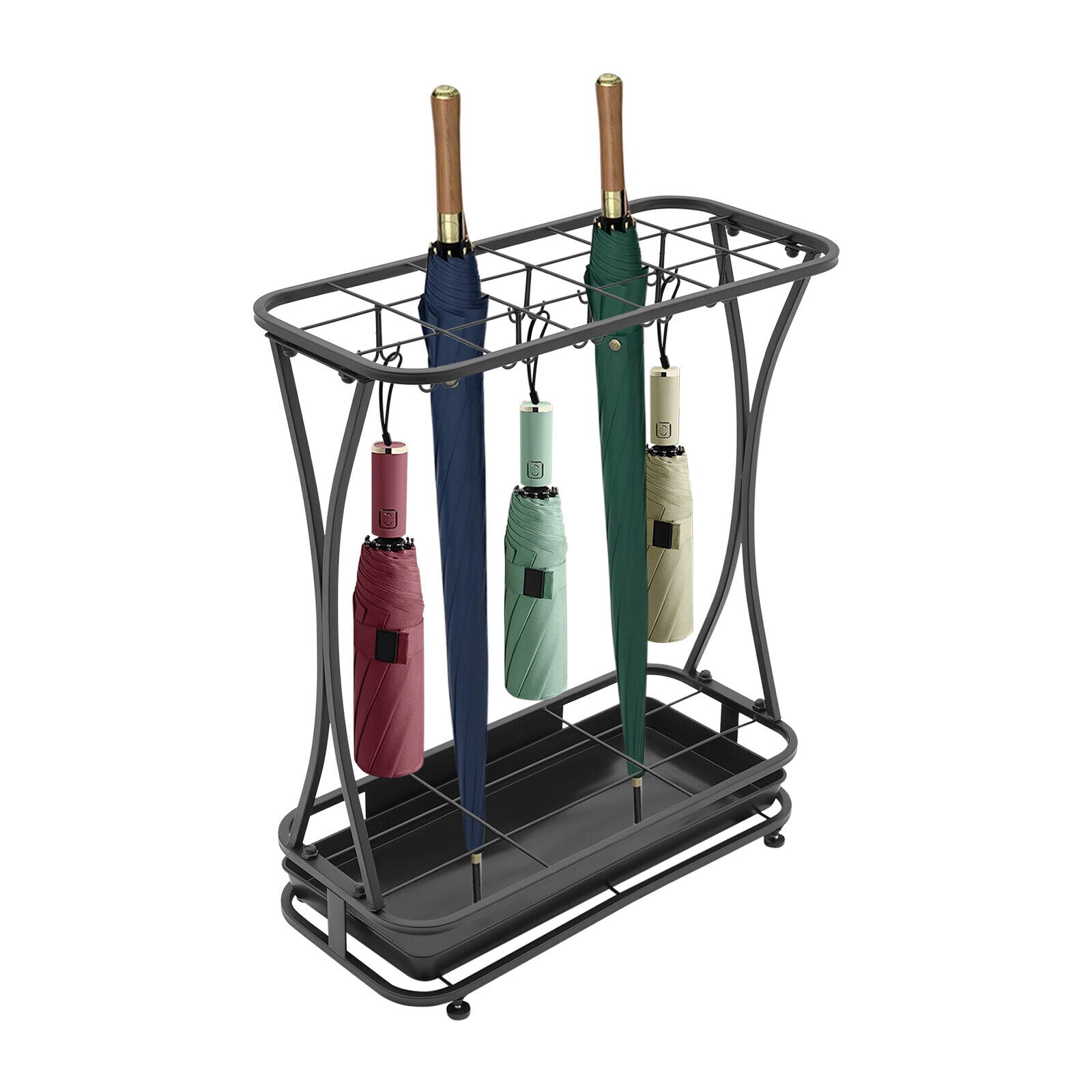 18 Slots Umbrella Holder Stand Black Umbrella Rack Organizer Free Standing Umbrella Organizer w/ 20 Hooks for home, office