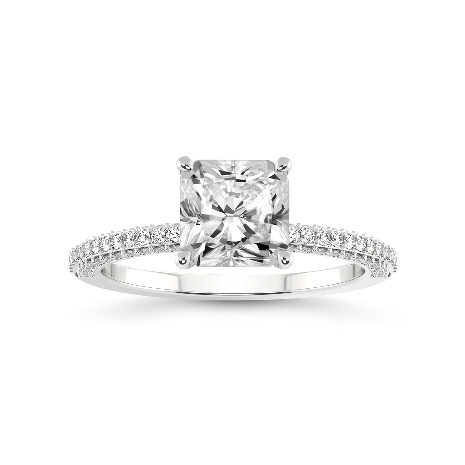 3 Carat IGI Certified Radiant Shape Lab Grown Diamond Engagement Ring | 14K White Gold | Grace Micro Pave Eternity Lab Diamond Ring | FG-VS1-VS2 Quality Friendly Diamonds