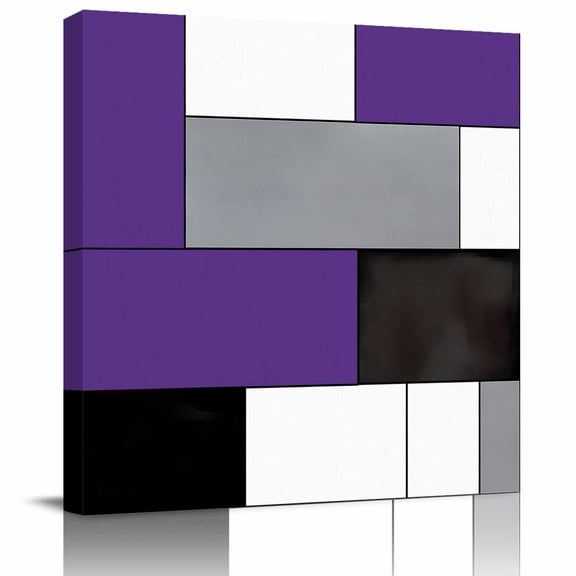 Framed Canvas Wall Art for Living Room Purple Blocks Wall Decor, Geometric Abstract Art Aesthetic Paintings for Bedroom Office Kitchen Bathroom, Ready to Hang Artwork Wall Pictures 8x8 Inch