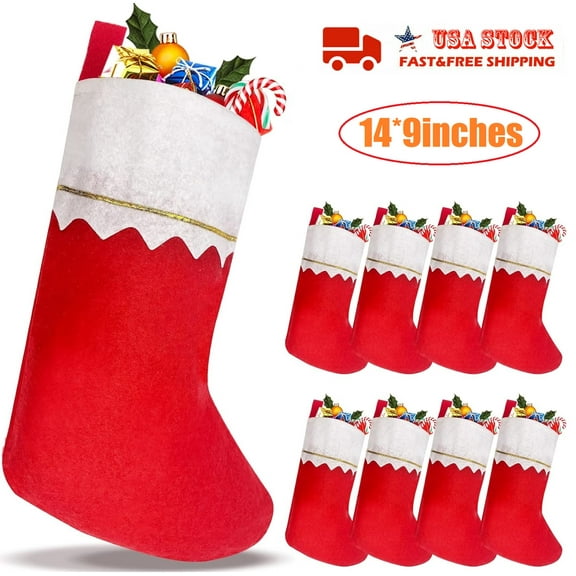 8Pack Red Felt Christmas Stockings 16*9 Inches Xmas Fireplace Hanging Stockings Holiday Decorations Stockings for Christmas Decorations