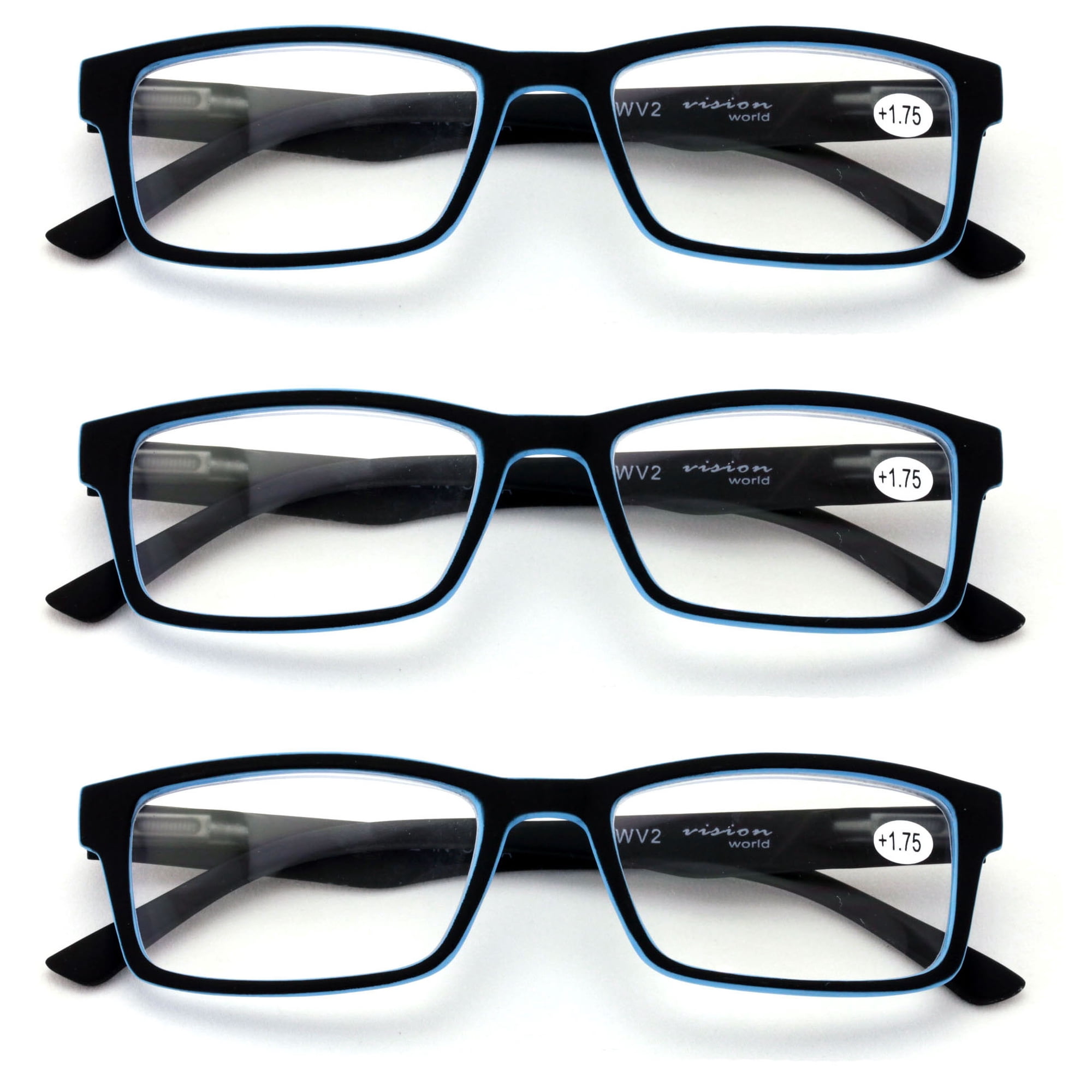 3 Pairs Men Lightweight Rectangular Unisex Readers with Spring Hinge - Soft Matte Rubberized Reading Glasses - Spring Hinge