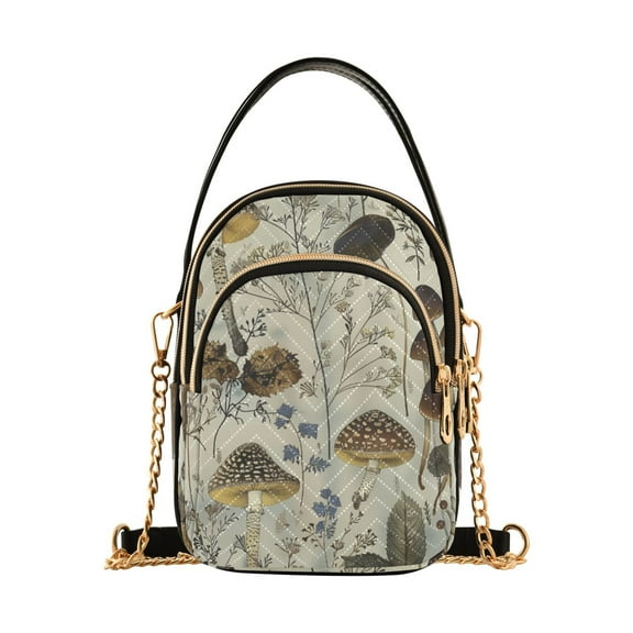 joogoo Women Retro Mushrooms Pattern Chain Crossbody Bags Shoulder Handbag Phone Purse