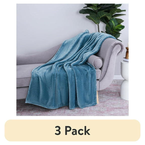 (3 pack) EcoThread Plush Heathered Soft Oversized Throw Blanket, Teal