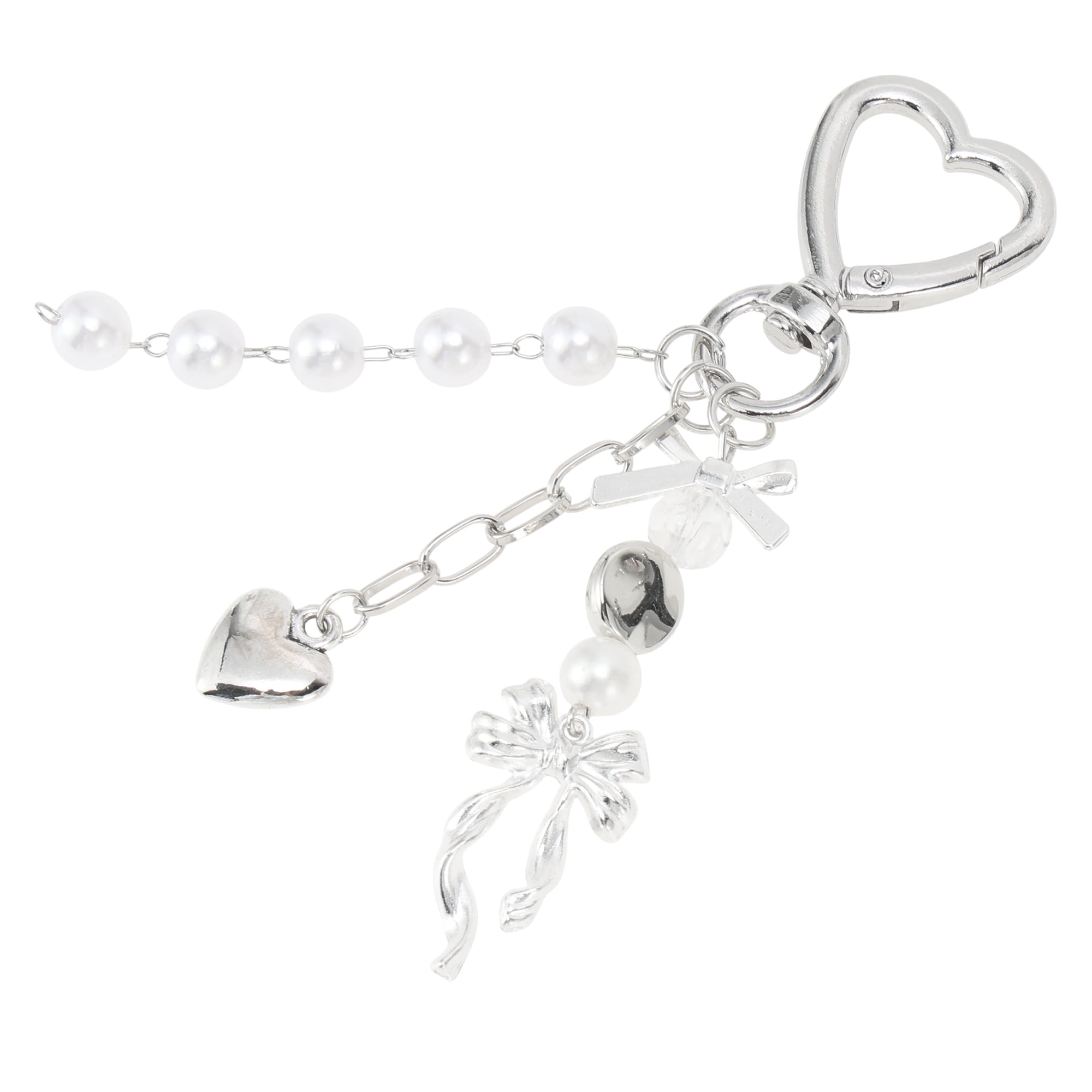 Unique Bargains Heart Bow Handbag Charm Keychain 1 Pc for Bags Silver Tone