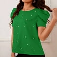 thumbnail image 3 of Posijego Women's Blouse with Pearls Puff Short Sleeve Dressy Casual Shirts Round Neck Summer Cute Tunic Tops, 3 of 6