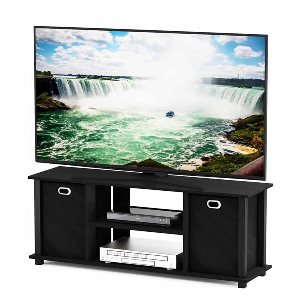 Pemberly Row Wood Entertainment Center w/Storage Bins for TV up to 50" in Black