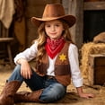 thumbnail image 7 of Kids Western Cowboy 𝐂ostume Outfits Brown Suede Cowgirl Hat Fringe Vest Accessory for Dress Up 𝐂osplay Party Kids Western Outfit, 7 of 7