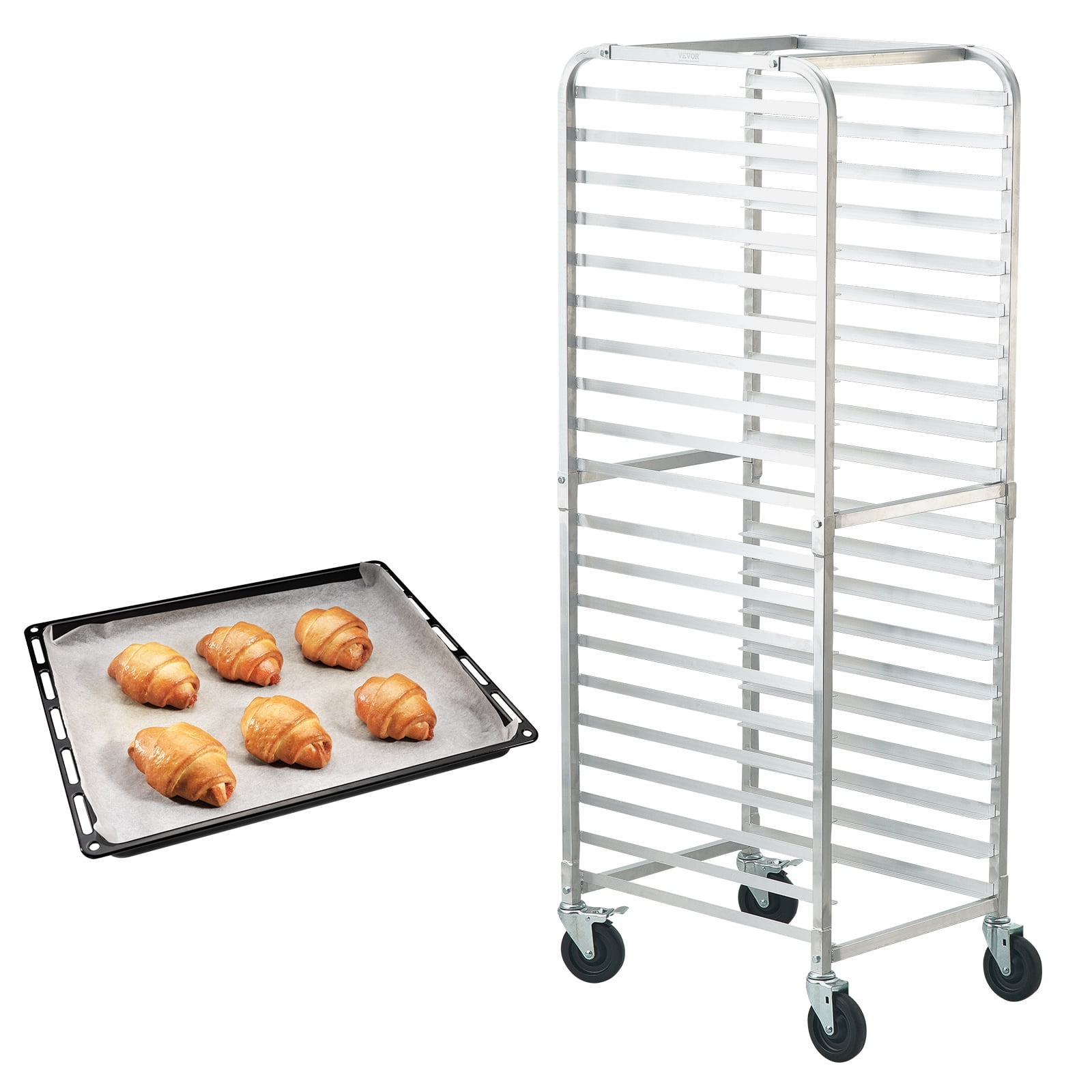 VEVOR Bun Pan Rack 20 Tier Commercial Bakery Racks with Brake Wheels Aluminum Racking Trolley Storage for Half Full Sheet Speed Rack For Kitchen Home Bread Baking Equipment 26 L x 20.4 W x