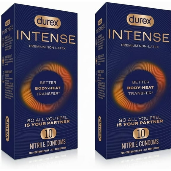 Durex Intense Nitrile Condoms, Ultra Thin Premium Non Latex Condoms Lubricated with Silicone Lube, 10 Count (Pack of 2)