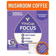 VitaCup Focus Coffee Pods with Lions Mane, Chaga Mushrooms, B Vitamins & Vitamin D3 for Immune Support & Focus in Recyclable Single Serve Pod Compatible with K-Cup Brewers Including Keurig 2.0, 16 CT