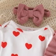 thumbnail image 4 of SonxaHe Infant Girl Outfit Set Valentine's Day Cute Heart Romper Overalls Headband Baby Holiday Stylish Party Outfits,3-Piece Pink,Sized 9-12 M, 4 of 8