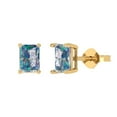 thumbnail image 2 of 1.0 Ct Emerald Cut Studs Blue Moissanite 14K Yellow Solid Solid Gold Everyday Dainty Earrings Push Back, 2 of 7