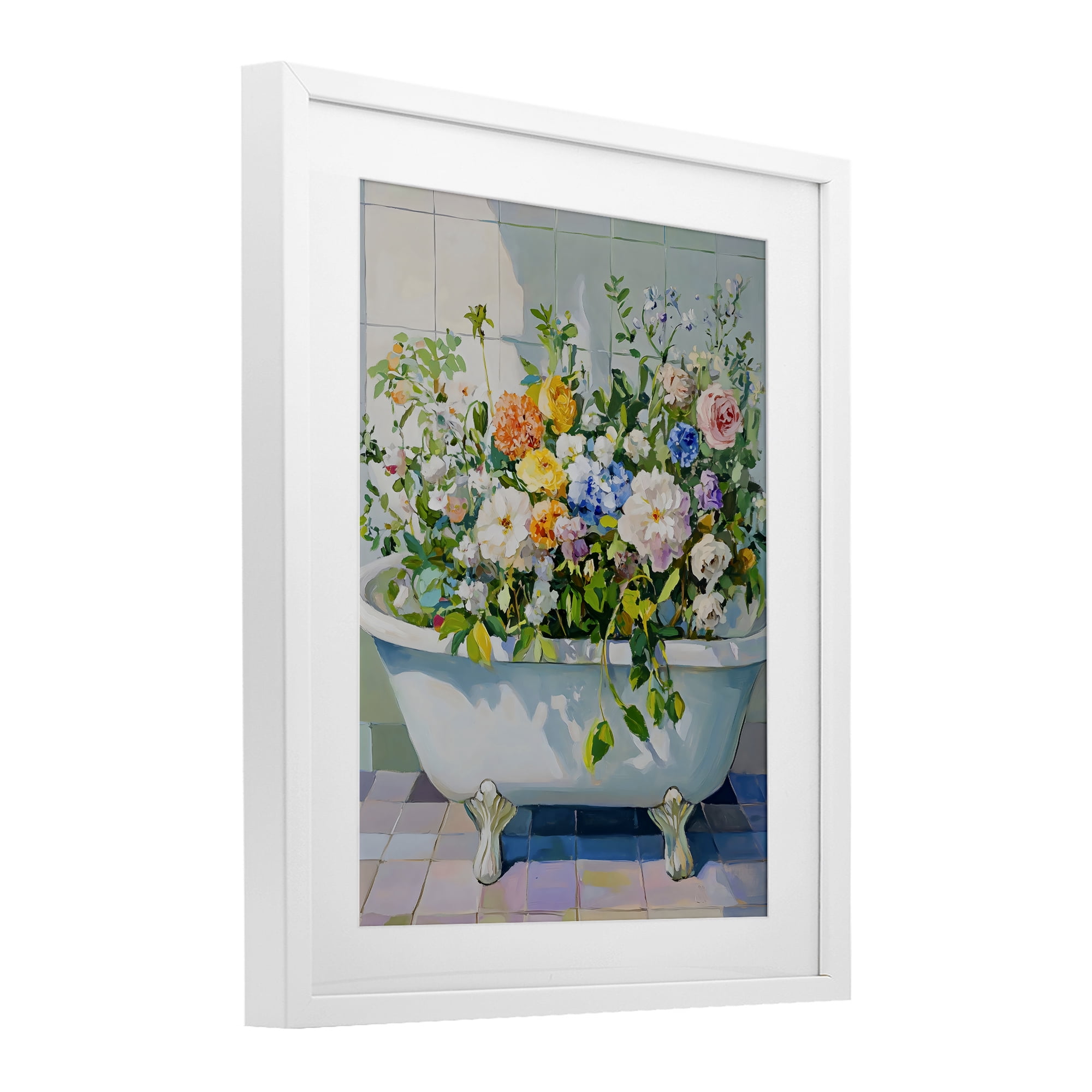 Stupell Industries Vintage Bathtub Bouquet Overgrowth White Framed Print Under Glass, design by The Prints Vibe