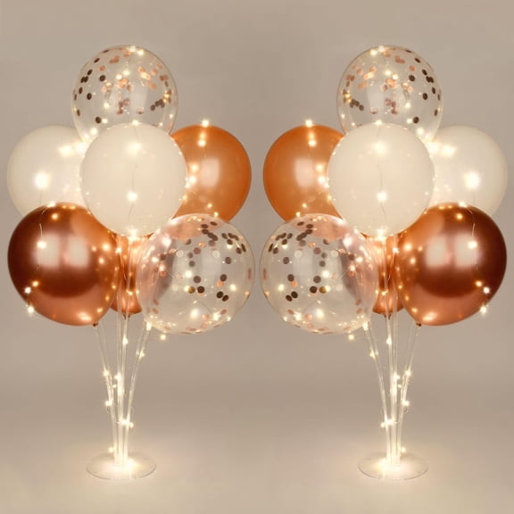 2 Set Table Balloon Stand Kit with Lights, Light Up Balloon Holder Include 16 Pink Latex Confetti Balloons, Wedding Party Decorations for Birthday, Graduation, Anniversary, Christmas