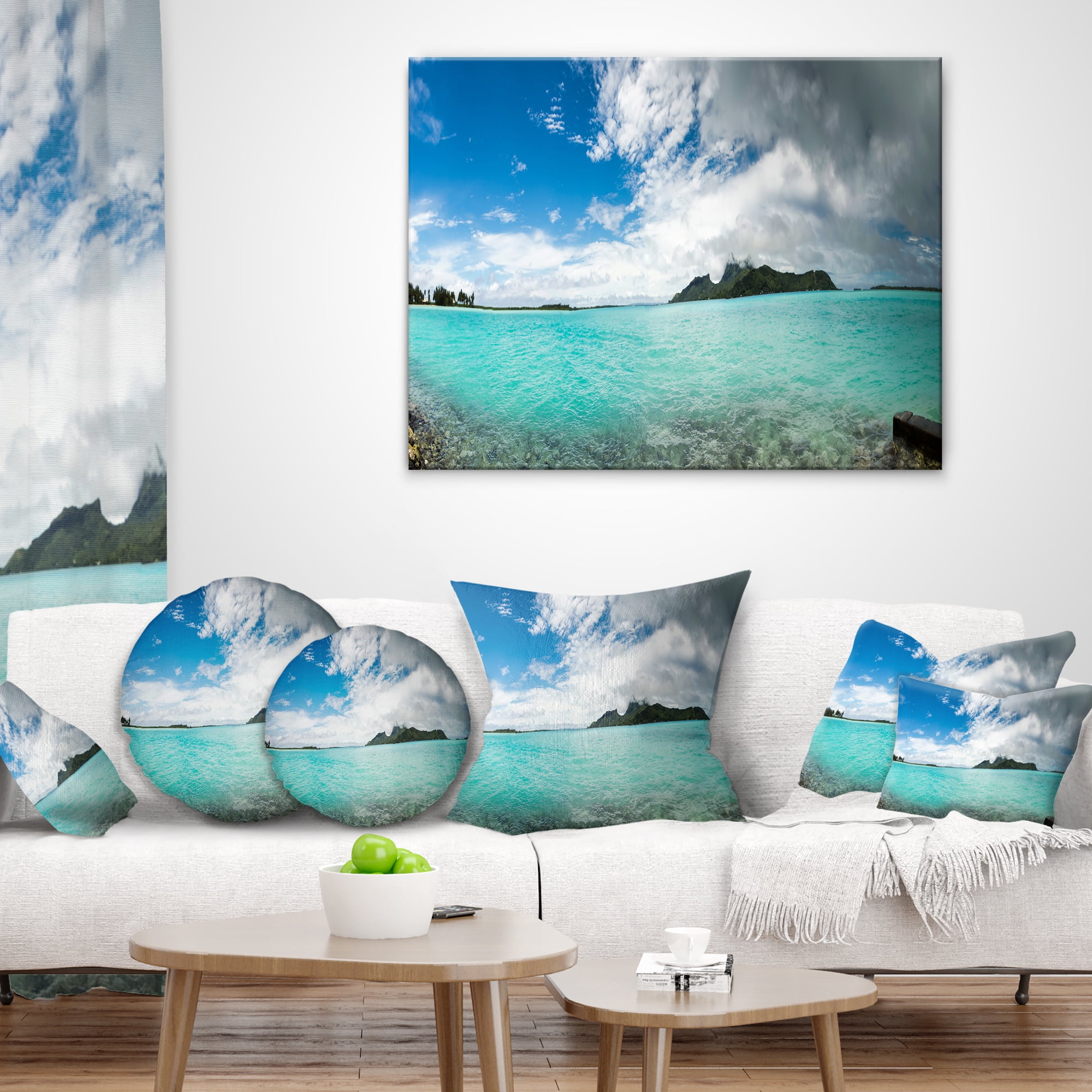 Designart Bora Bora French Polynesia Panorama - Seascape Throw Pillow - 16x16