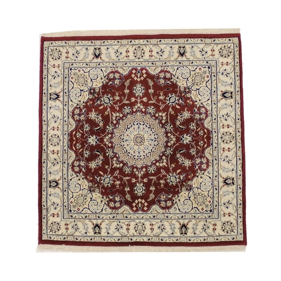 Classic Floral Design Red Nain 4X4 Wool Oriental Square Rug Indoor Carpet
