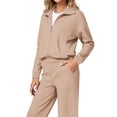 thumbnail image 3 of UVN Two Piece Sets for Women Fall Winter Fashion Tracksuit Outfits Lapel Long Sleeve Zip Up Tops and Pants Lounge Sets, 3 of 10