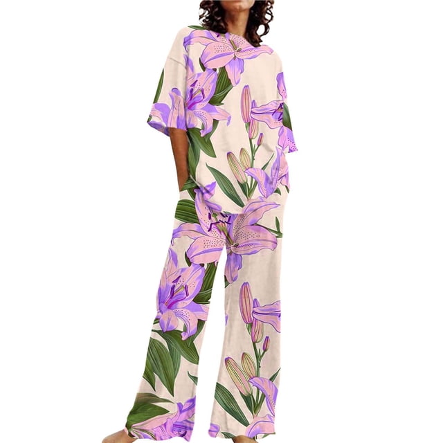 Summer Outfits For Women 2 Cotton Linen Set Oversized T Shirts Straight Leg Pant Plus Size Tracksuit