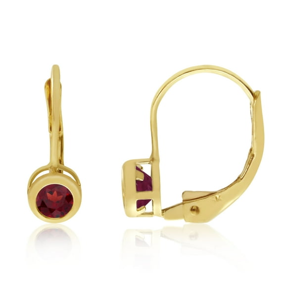 14k Yellow Gold 4mm Garnet Bezel Leverback Earrings