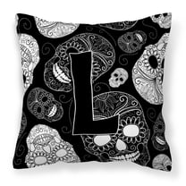 Carolines Treasures CJ2008-LPW1414 Letter L Day of the Dead Skulls Black Canvas Fabric Decorative Pillow  14Hx14W