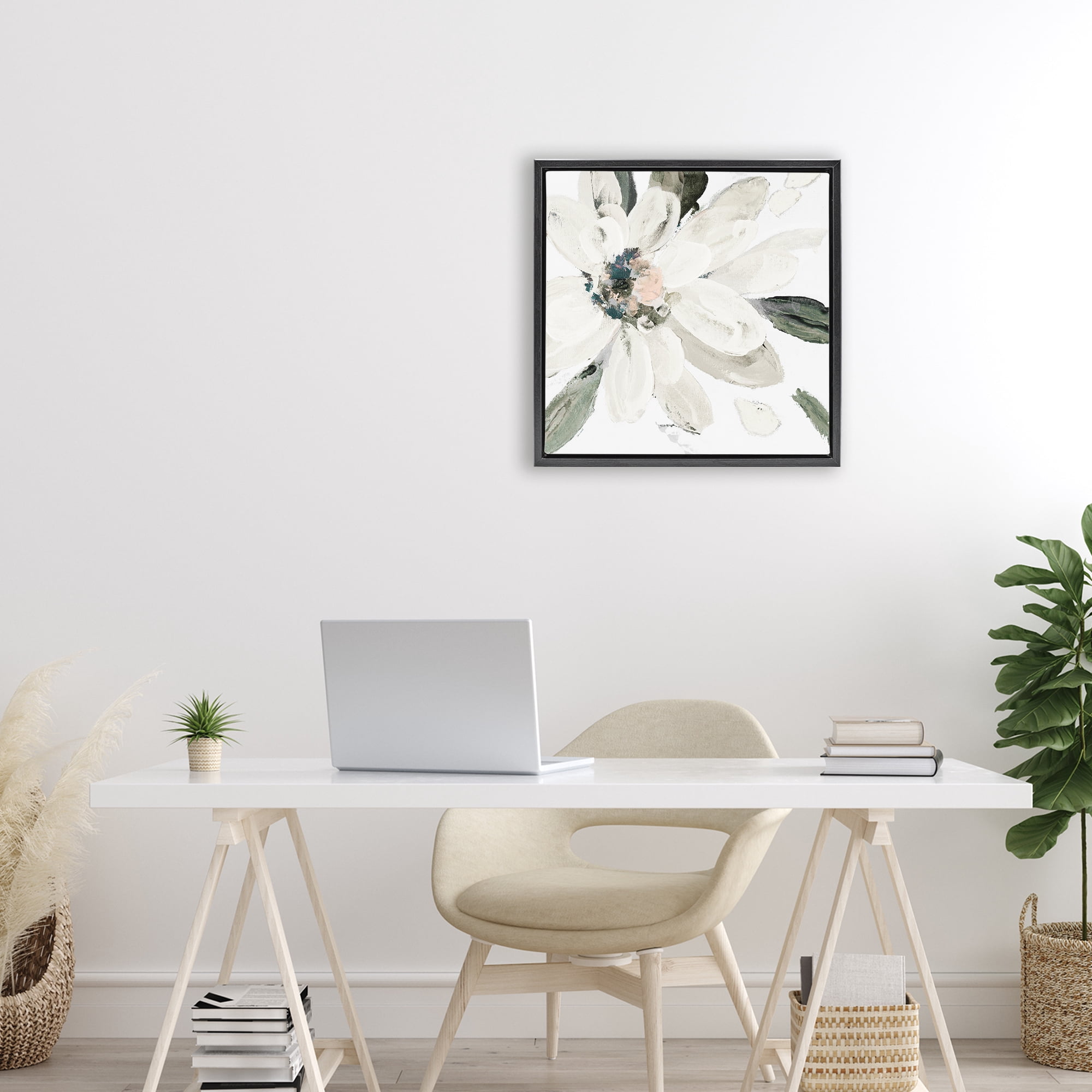 Stupell Industries Naturally Blooming White Flower Black Framed Floater Canvas Wall Art, design by Lanie Loreth