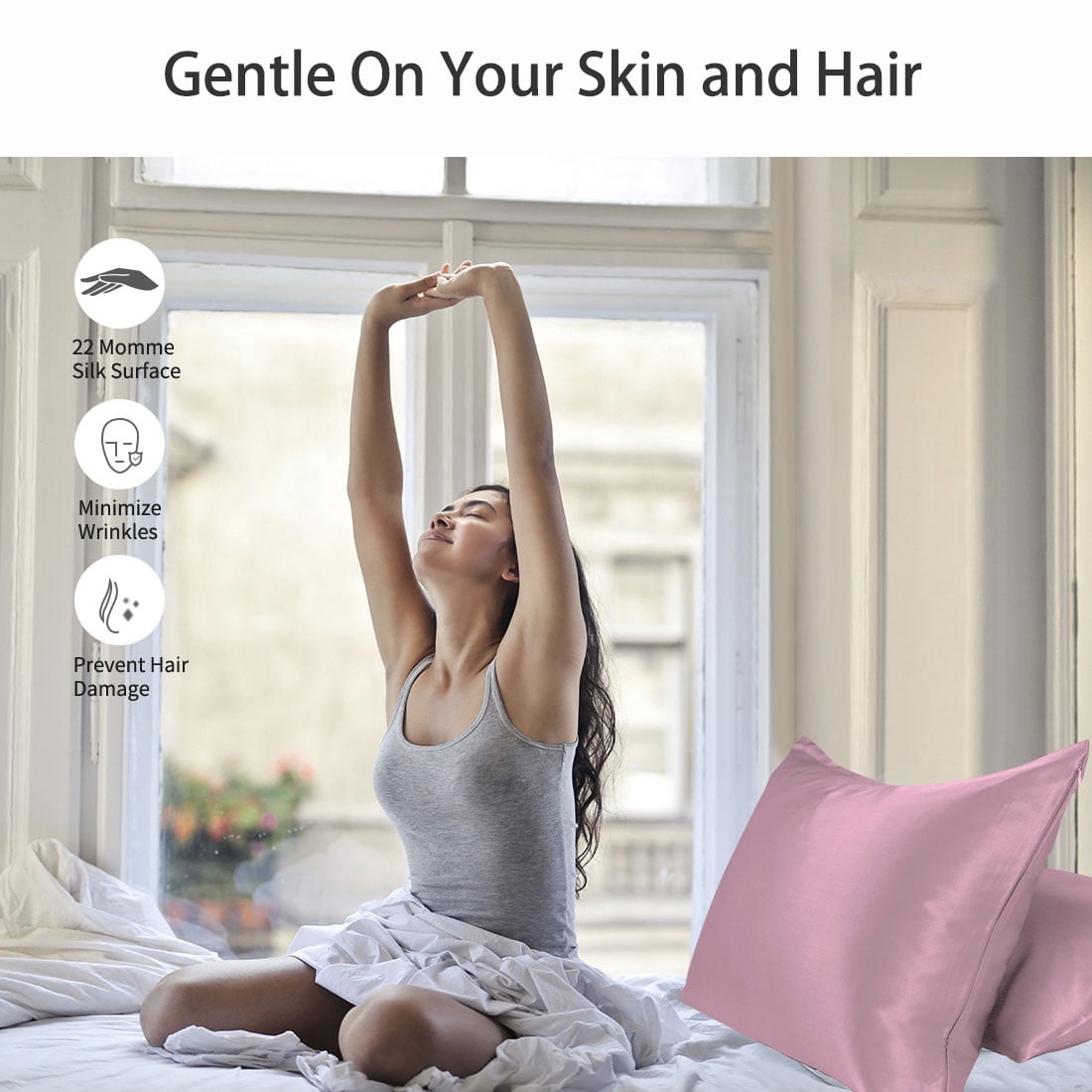 Silk Pillowcase Both Side Silk Care For Hair And Skin With Zipper Mauve Queen