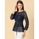 thumbnail image 3 of AllegK Blusas Tops Peplum De Encaje Semitransparente De ManLarCon CintuAnudaPaMujer Azul oscuro M, 3 of 6