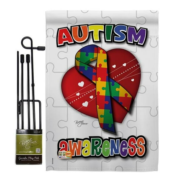 Breeze Decor BD-ST-GS-115085-IP-BO-D-US13-BD 13 x 18.5 in. Autism Awareness Inspirational Support Impressions Decorative Vertical Double Sided Garden Flag Set with Banner Pole
