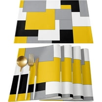 Abstract Art Placemats Set of 6,Non Slip Washable Farmhouse Table Mats Set, Black and Yellow Table Placemats for Kitchen Dining Table,Wedding Holiday Party Decoration
