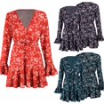 thumbnail image 5 of Femmes Impression Robes Courtes Dames Manches Longues Profonde V-Cou Mini Robe, 5 of 5
