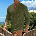 thumbnail image 6 of hoksml Men's Mandarin Collar Double Breasted Long Sleeve Linen Blend Shirt Breathable Loose Fit Casual Beach Button Down Shirt, 6 of 8
