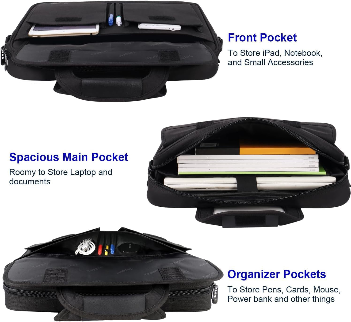 Taygeer Laptop Briefcases for Men, 15.6in Waterproof Work Bag with Laptop Compartment, Black