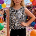 thumbnail image 2 of Ticikt Sequin Tank Top for Girls Fashion Loose Fit Summer Glitter Vest Casual Playwear,Color:Silver, 2 of 5