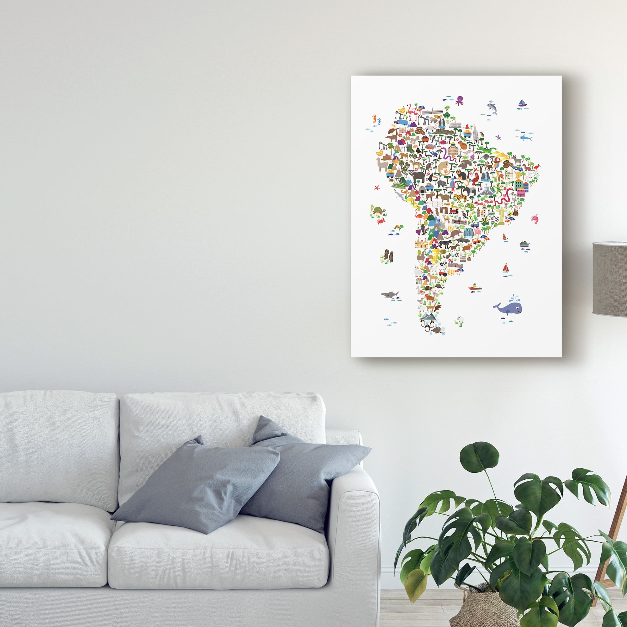 Trademark Fine Art 'Animal Map of South America for children and kids' Canvas Art by Michael Tompsett