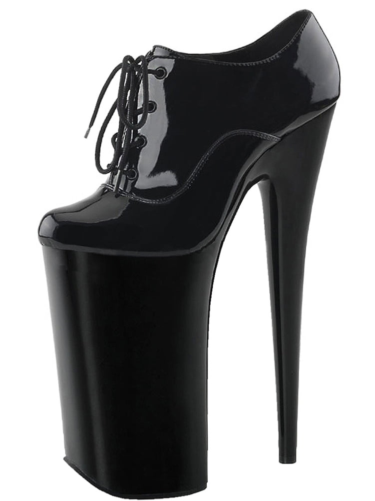 Pleaser - Glossy Black Patent 10 Inch Stiletto Heels Lace Up Oxford ...