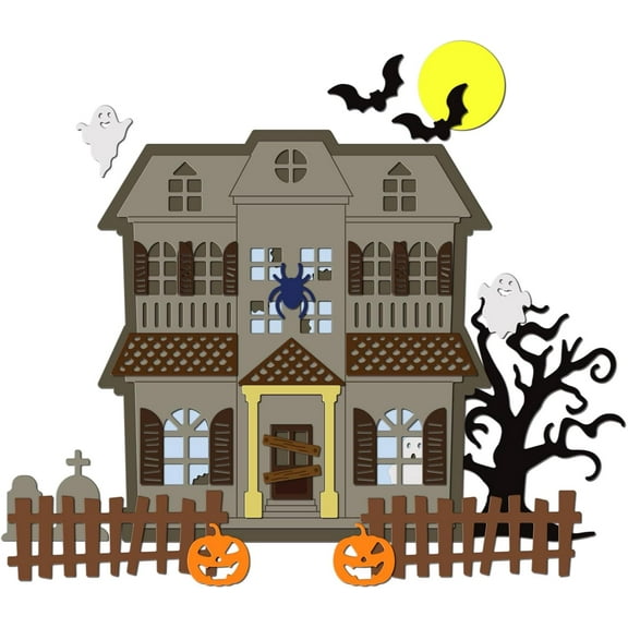 Halloween Haunted House Cutting Dies for DIY Scrapbooking Metal Withered Tree Pumpkin Die Cuts Spider Web Bat Embossing Stencils Template for Paper Card Making Decoration Album