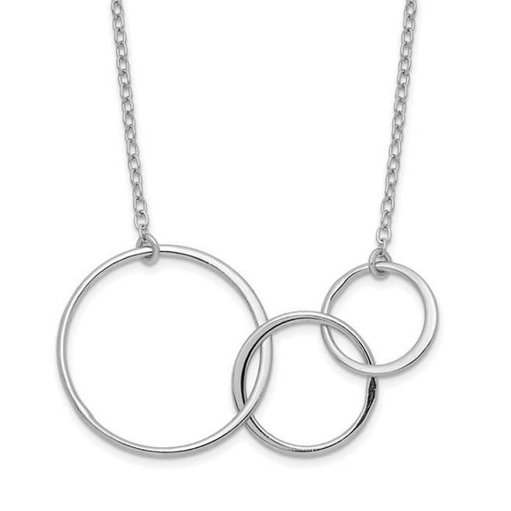 Finest Gold Sterling Silver Rhodium-Plated 3 Intertwined Circles with 2 in. Extension Necklace