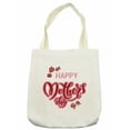 thumbnail image 1 of Saying Tote Bag, Happy Mothers Day Greeting Text in Pink and Red Shades with Rose Blooms, Cloth Linen Reusable Bag for Shopping Books Beach and More, 16.5" X 14", Cream, by Ambesonne, 1 of 2