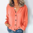 thumbnail image 1 of ICHUANYI Clearance Women's Casual ColorV-Neck Button Cardigan Long Sleeve Shirt Tops(Orange, L) ICHUANYI WER2023081206332, 1 of 6