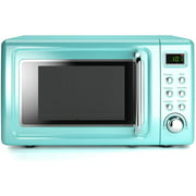 Countert Retro Microwave Oven, Large 0.7Cu.ft, 700-Watt, Cold Rolled Steel Countertop with Time Setting, Glass Turntable Plate, Pre-Programmed Cooki, 18"(L)×14"(W)×10"(H), Green