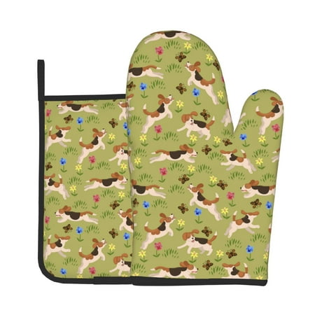 

Tebeau Running Beagle Print Oven Mitts and Pan Racks 2-Piece Set Kitchen Oven Mitts and Pan Racks Heat Resistant 500 °F for Baking and Cooking